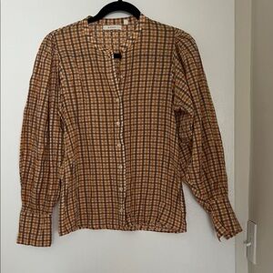 Doen Plaid Button-Front Blouse in Mustard & Brown